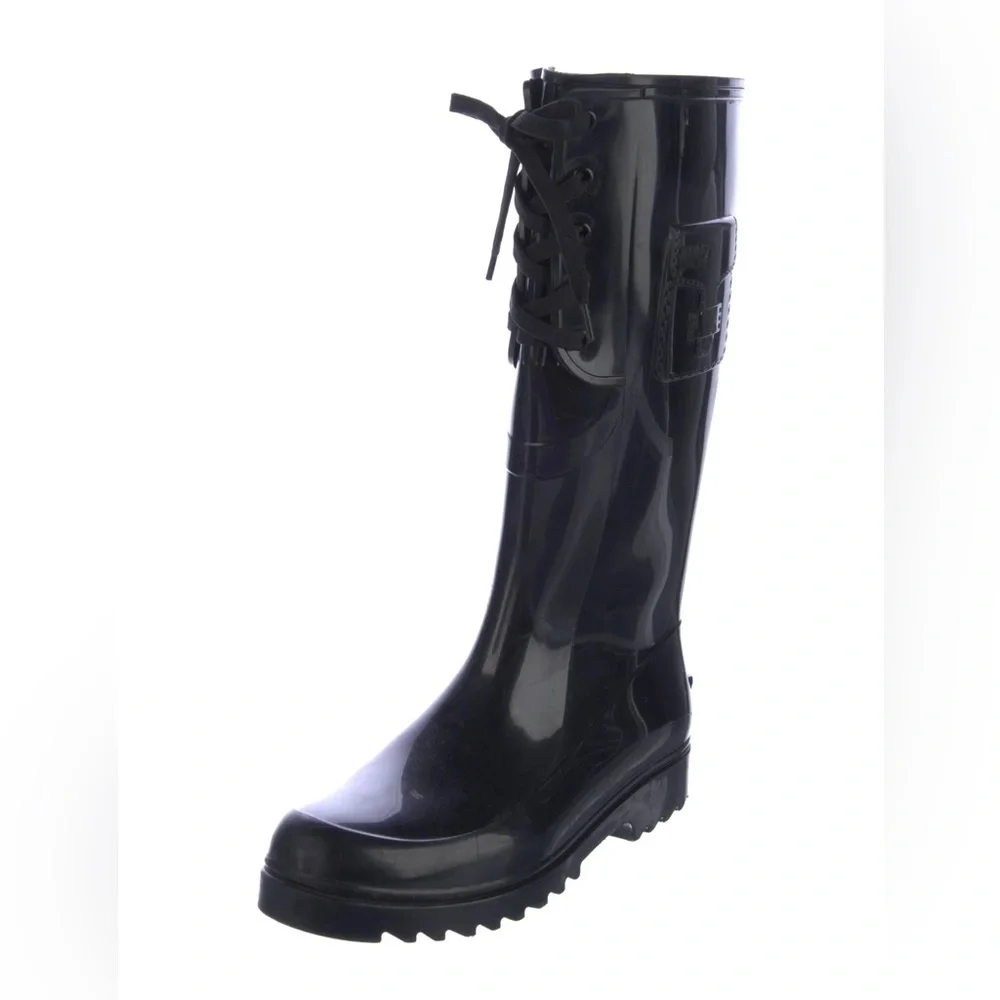 See by Chloe Lace Wellington Black Rain Boots Sz 5